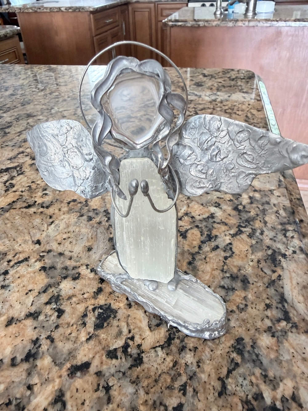 Silver tone and Cream Angel Table Sculpture - Decorative Home Accent